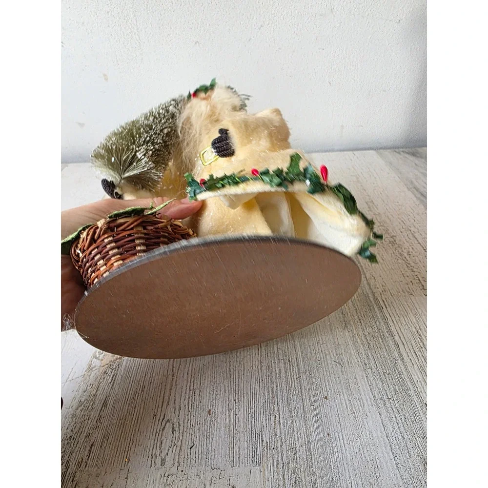 Vintage Victorian glitter Santa tree statue‎ figurine basket shabby chic